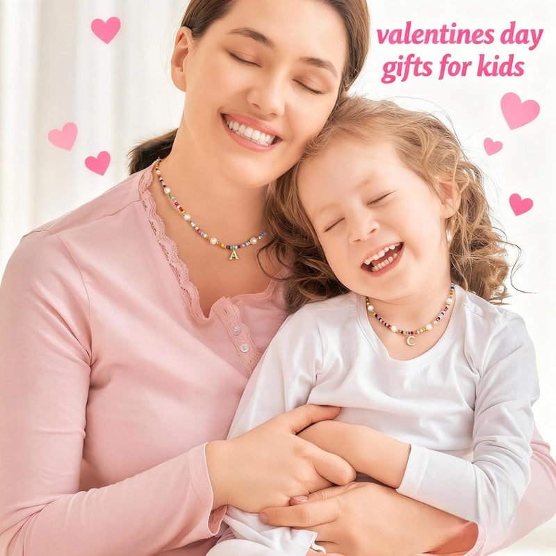 M MOOHAM Valentines Day Gifts for Kids Teen Girls - Colorful Initial Necklaces for Girls Women Kids, Beaded Pearl Choker Necklace for Women Trendy, Birthday Gifts Teenage Girl Teen Kid Jewelry - Image 4